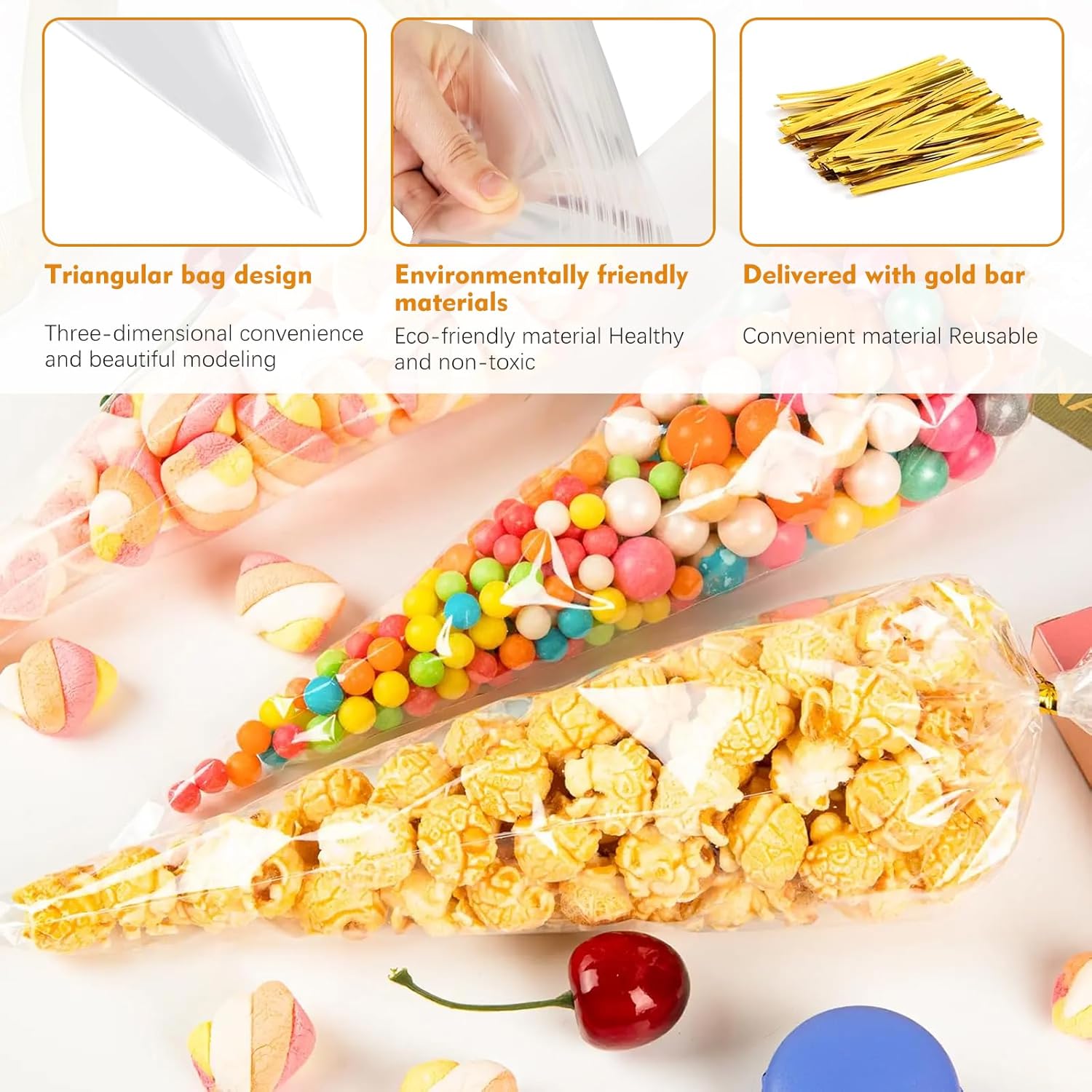 Cone Cellophane Treat Bags 100 - Cellophane Wrap Clear incelemesi ve fiyatı