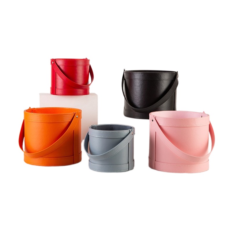 Portable Leather Round Gift Bo - Florist Supply Buckets incelemesi ve fiyatı